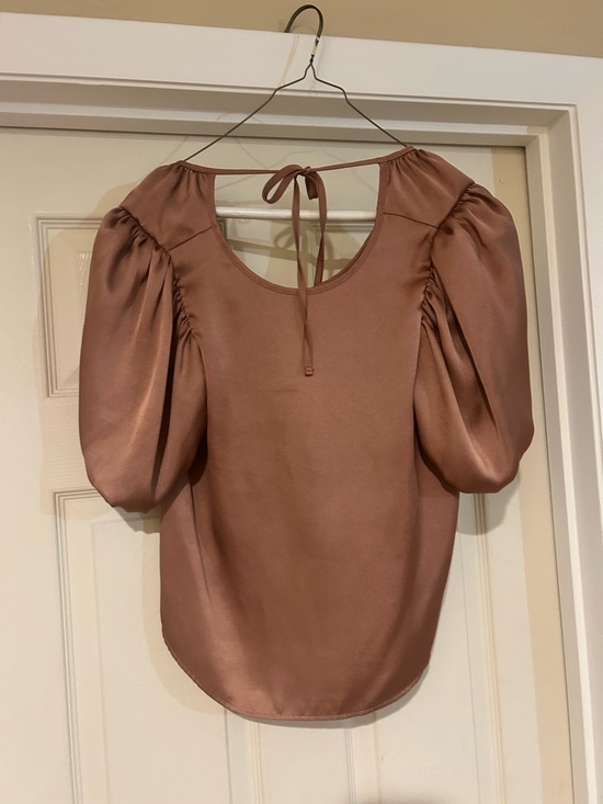 Express Tops - Express Satin Puff Sleeve cropped Top in Rose Taupe